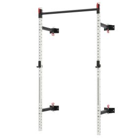 Soozier Folding Squat Rack with Pull Up Bar, Wall Mounted and Adjustable, 1000 Pounds Capacity Power Rack, White