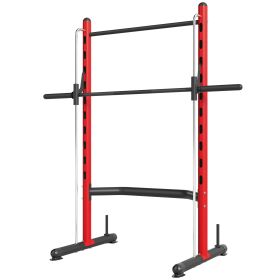 Soozier Squat Rack with Pull Up Bar and Barbell Bar Adjustable Bench Press Multi-Function Weight Lifting Half Rack, Red