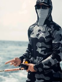 Fishing Hoodie Face Mask Neck Cover Sailing Shirt Summer Men Long Sleeve Sun Protection Hunting Jersey Camisa De Pesca Performance Fish Gear Beac (Option: L)