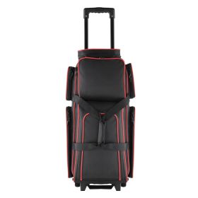 3 Ball Bowling Bag with Wheels Double Roller Bowling Bag with Shoe Compartment (Ball Pack Structure: Integrated Handle, Color: Black & Red)