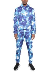 FULL CAMO HOODIE COTTON SWEAT SET (Color: Blue, size: M)