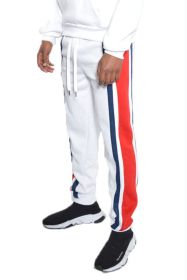 SOLID WITH THREE STRIPE PULLOVER HOODIE (Color: WHITE RED, size: XL)