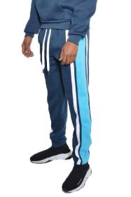 SOLID WITH THREE STRIPE PULLOVER HOODIE (Color: NAVY SKY, size: XL)