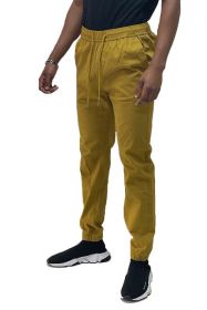 Weiv Mens Solid Stretch Cargo Jogger (Color: MUSTARD, size: 2XL)