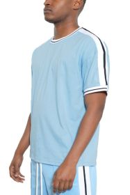 STRIPED TAPE SHORT SLEEVE TSHIRT (Color: LIGHT BLUE, size: M)