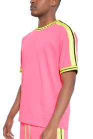 STRIPED TAPE SHORT SLEEVE TSHIRT (Color: Pink, size: 3XL)