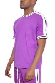 STRIPED TAPE SHORT SLEEVE TSHIRT (Color: Purple, size: L)