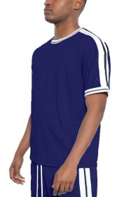 STRIPED TAPE SHORT SLEEVE TSHIRT (Color: NAVY, size: M)