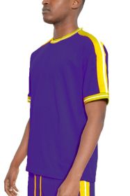 STRIPED TAPE SHORT SLEEVE TSHIRT (Color: DARK PURPLE, size: XL)