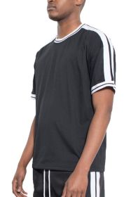 STRIPED TAPE SHORT SLEEVE TSHIRT (Color: Black, size: M)