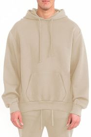 Mens Solid Tech Fleece Hoodie (Color: OATMEAL, size: L)