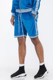 Status Print Velour Shorts Suede Shorts (Color: BLUE WHITE, size: XL)