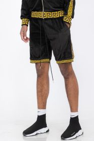 Status Print Velour Shorts Suede Shorts (Color: BLACK GOLD, size: M)