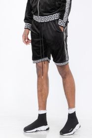 Status Print Velour Shorts Suede Shorts (Color: BLACK SILVER, size: 3XL)