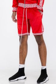 Status Print Velour Shorts Suede Shorts (Color: RED WHITE, size: L)