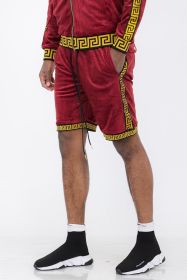 Status Print Velour Shorts Suede Shorts (Color: BURGUNDY GOLD, size: 2XL)