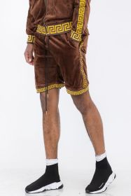 Status Print Velour Shorts Suede Shorts (Color: BROWN GOLD, size: L)