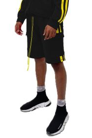 Two Stripe Cargo Pouch Shorts (Color: black yellow, size: XL)