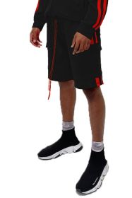 Two Stripe Cargo Pouch Shorts (Color: BLACK RED, size: 3XL)