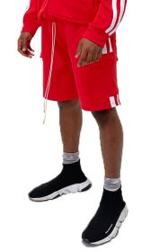 Two Stripe Cargo Pouch Shorts (Color: RED WHITE, size: L)