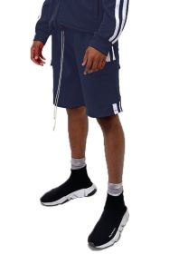 Two Stripe Cargo Pouch Shorts (Color: NAVY WHITE, size: L)