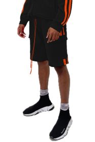 Two Stripe Cargo Pouch Shorts (Color: black orange, size: L)