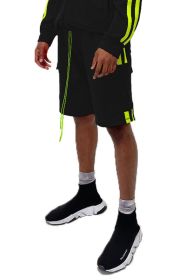 Two Stripe Cargo Pouch Shorts (Color: black lime, size: S)