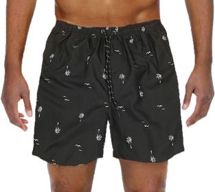Palm Tree Print Swim Trunks Board Shorts (Color: Black, size: 2XL)