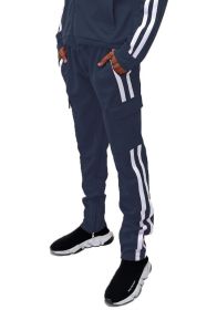 Two Stripe Cargo Pouch Track Pants (Color: NAVY WHITE, size: L)