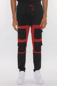 COLOR BLOCK CARGO TRACK PANT (Color: RED BLACK, size: L)