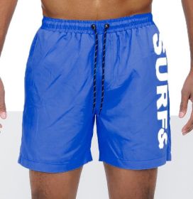 Solid Lined Beach Swim Text Swim Shorts (Color: Blue, size: 2XL)