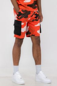 Weiv Mens Full Camo Sweat Shorts (Color: Red, size: L)