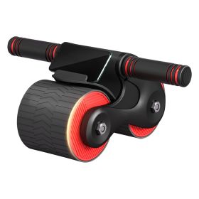 Automatic Rebound Abdominal Wheel Anti-slip AB Roller Wheel with Kneel Pad Phone Holder Home Gym Abdominal Exerciser for Men Women (Color: RED BLACK)