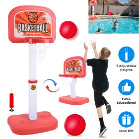2 In 1 Poolside Basketball Game Set Pool Basketball Goal Indoor Outdoor Kids Basketball Court Water Basketball Toy with 2 Balls Gift for Boys Gir (Color: Red, size: One size)